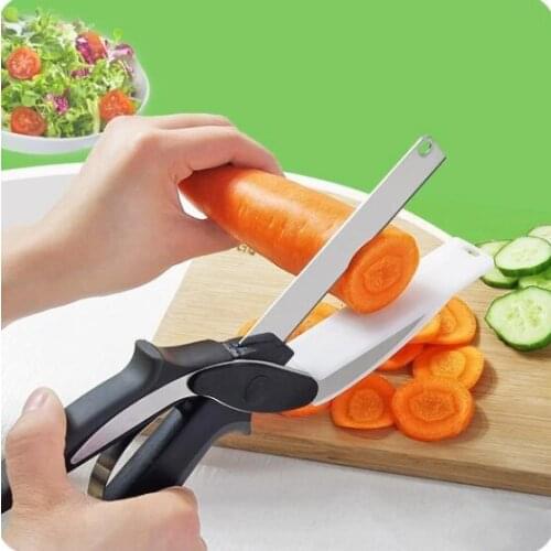 2 in 1 Utility Scissors Knife&Board Smart Chef Stainless Steel Outdoor Meat Cheese Vegetable Kitchen Scissors Fruit Vegetable