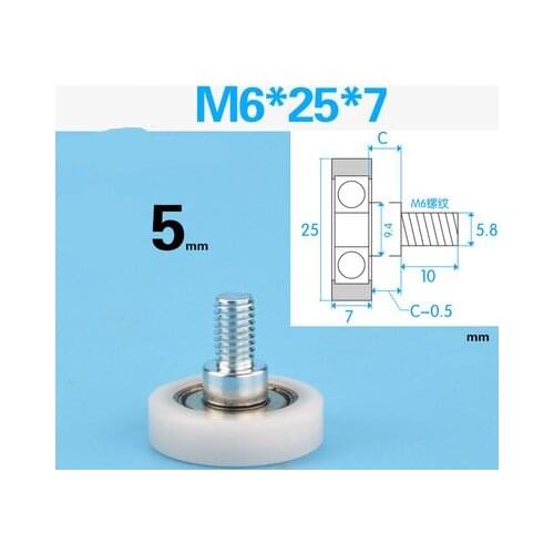 2pcs M6 thread screw screw 626 bearing pulley plastic molding showcase drawer wheel POM nylon shaft flat wheel M6F
