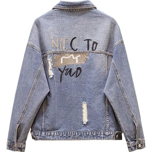 Embroidery Denim Jacket Women Plus Size Turn-down Collar Jeans Coat Streetwear Jean Jackets Casual Tops 4xl 5xl