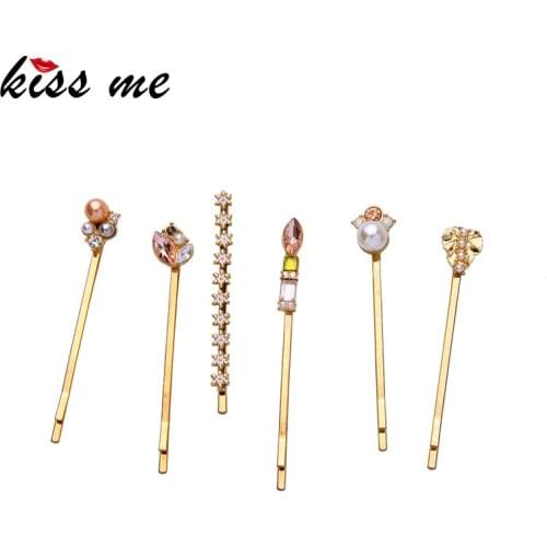 KISS ME 6 PCS/Set Alloy Vintage Women Barrettes New Design Geometric Crystal Hair Jewelry Accessories