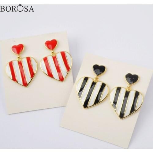 BOROSA 10Pairs Fashion Heart Shape Enamel Paint Dangle Earrings Gold Electroplated Women Earrings for Party Birthday Gift WX1520