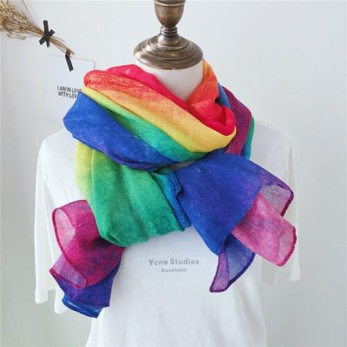 2019 New women scarf rainbow print wrap young girl gradient color head scarves female foulard