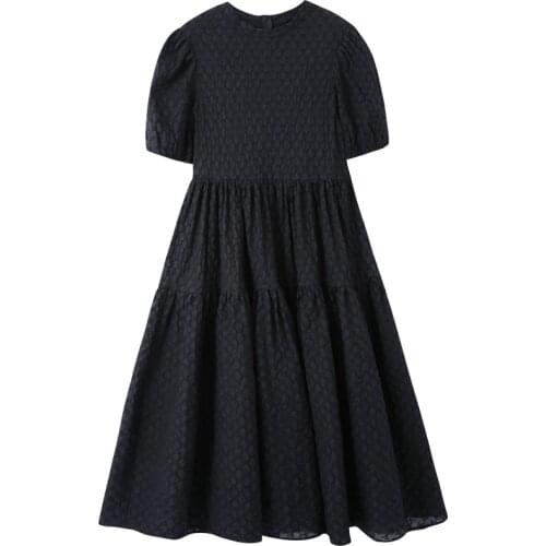 2021 New Summer Elegant Ladies Dress Black Cotton Loose Solid Color Fashion Women Dresses Casual High Quality Female Dress T251