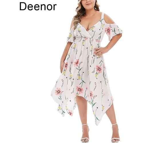 Deenor Womens Fashion Printed Chiffon Suspender Dress Plus Size Womens Dress Sexy Dress 2021 Summer Brand New