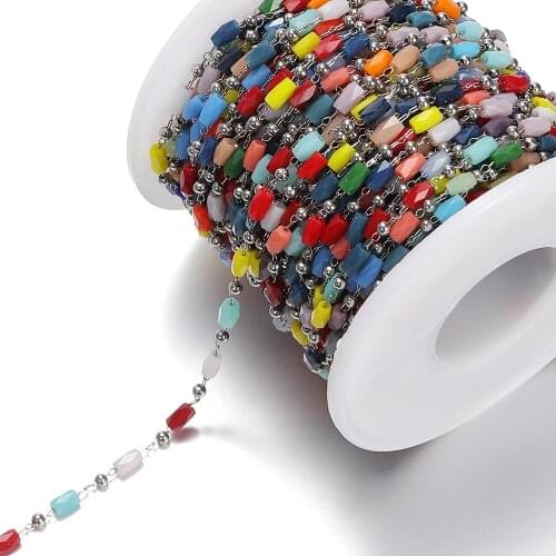 1Meter/lot 3mm Stainless Steel Cable Chain With Glass Beads Chains For Necklaces Bracelets Anklet Making DIY Jewelry Findings