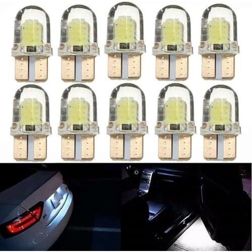 10Pcs White LED T10 W5W COB Canbus Silicone Car License Plate Light Lamp Bulbs