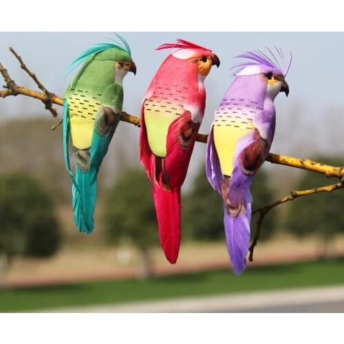 13cm Creative Simulation Foam Feather Parrot Garden Lawn Figurine Ornament Miniature Animal Birds Model Fence Prop Decoration