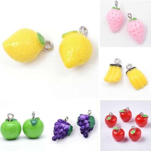 200Pcs Kawaii Cute Lemon Apple Banana Fruits Resin Charms Pendants For Bracelet Necklace Earring Dangle DIY Jewelry Making