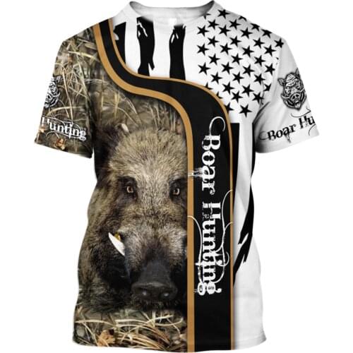 2021 Summer Hipster Men t-shirt Beautiful Boar Hunting 3D Printed Harajuku Short Sleeve T shirt Unisex Casual Tops TX0163