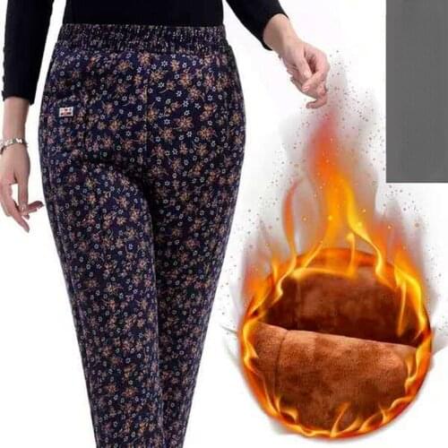 2021 Casual Winter Women Pants Print/black Basic Warm High Waist Long Pants Female Plus Velvet Pants Thick Trousers Women Y633