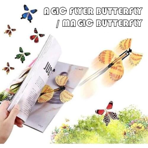 5pcs Magic Tricks Flying Butterfly Rubber Band Powered Wind Up Butterfly Toy Surprise for Wedding Partty and Birthday Gifts