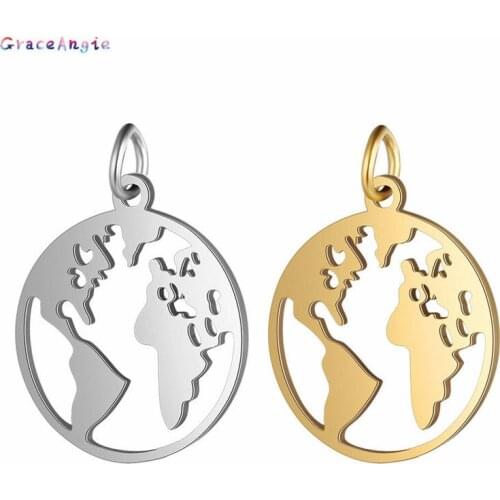 5PCS/lot Stainless Steel Round Coin Tag World Map Charms Pendants For Jewelry Makings DIY Necklaces Charm Handmade Accessories
