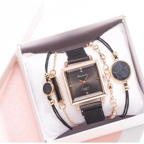 Luxury 5pcs Women Watch Set Magnetic Rhinestone Square Watch Quartz Wristwatch Bracelet Fashion Ladies Female Clock Reloj Mujer