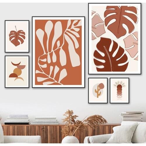 Abstract Monstera Cactus Plants Leaf Boho Wall Art Canvas Painting Nordic Posters And Prints Wall Pictures For Living Room Decor