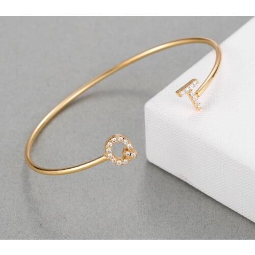 Stainless Steel Bracelet 18k Gold Plated Cuff Bangles Initial Letter Gold Silver Rose Gold Customized Jewelry Gift For Women