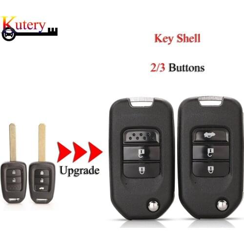 Kutery Car Key Shell For Honda Civic Accord City CRV XRV HRV FRV 2/3Buttons With Uncut Blade Blank Remote Key Fob Case Cover