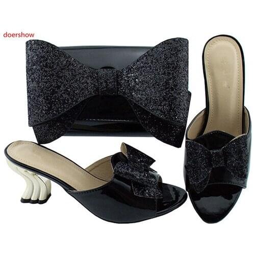 Doershow Italian Style Rhinestone Ladies Shoes And Bag Set Summer High Heels Shoes And Purse Set For Party Size 38-43 SBL1-33