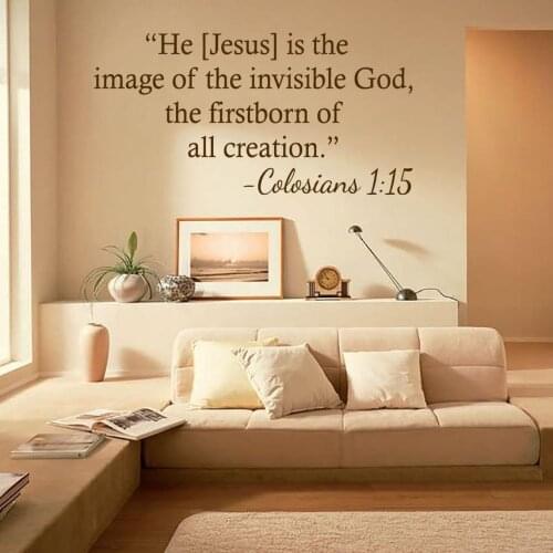 Christianity Wall Decal Quote "Jesus is the image of the invisible god…" Religious Bible Jesus Wall Sticker for Room Decor C880
