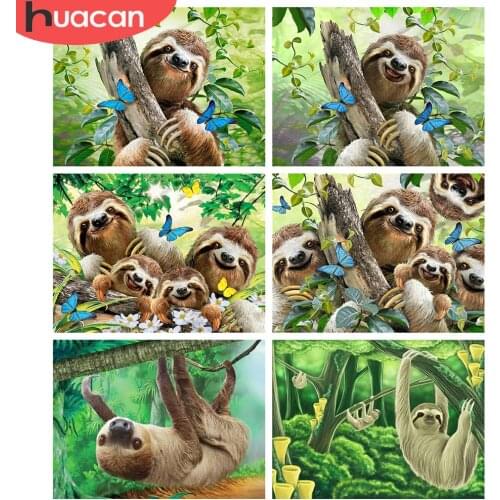 HUACAN Full Square/Round 5d Diamond Painting Sloth DIY Diamond Embroidery Animal Mosaic Forest Home Decor Craft Kit