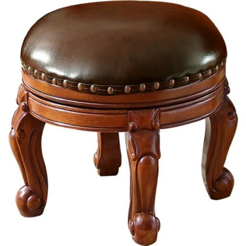 American country round oak makeup stool fashion hand-carved childrens art pouf modern luxury living room sofa footstool