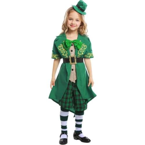 Umorden Kids Child Girls St. Patricks Day Ireland Irish Leprechaun Elf Costume for Teen Girl Green Spirit Halloween Costumes