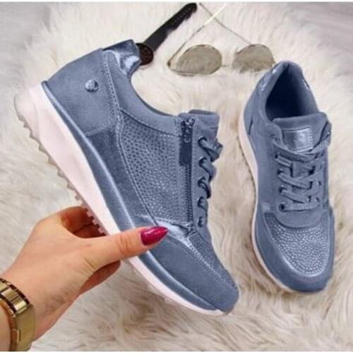 Lace-up zipper platform shoes women sneakers solid flock casual sneakers women shoes breathable plus size zapatillas mujer