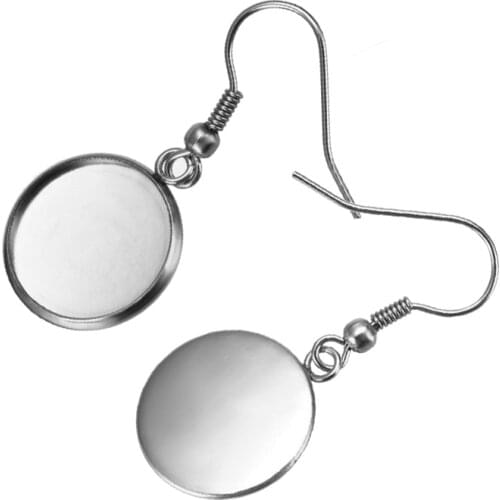 20pcs/set 12/14/16/18/20mm Stainless Steel Earrings Hook Cabochon Base Setting Resin DIY Jewelry Findings Making Accessories