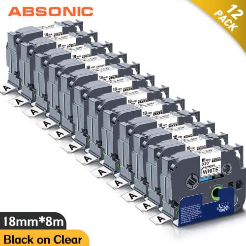 Absonic 12PK 18mm 241 for Brother 241 Black on White for Brother Laminated Tape 241 Compatible for Brother Label Printer PT-H101