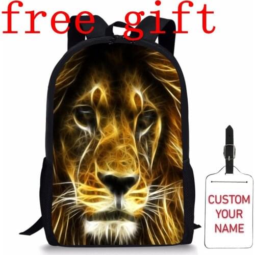 3D Animals Lion Tiger Leopard Pattern Teens Boys Children 17 Inch Backpack MultiPurpose School Bag For Kids Popular Mochila Niño