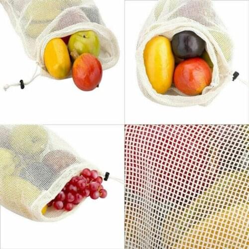 Drawstring Bag Reusable Cotton Mesh Drawstring Reusable Washable Vegetable Fruit Grocery Bag Shopping Bags Storage New /BY