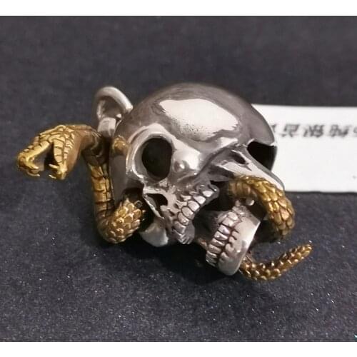 925 sterling Silver snake skull Mens Biker GOTHIC Pendant Charm decoration bracelet keychain pendant A4956