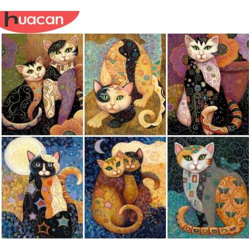 HUACAN DIY Frame Picture By Numbers Cat Acrylic Unique Gift On Canvas Oil Painting By Numbers Animal For Living Room