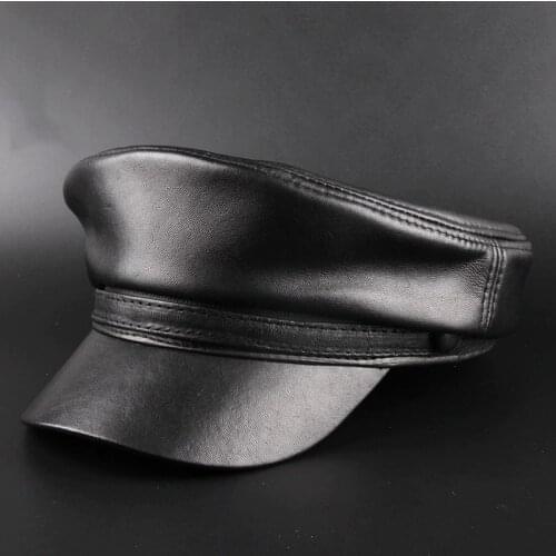 Svadilfari New 2018 Spring Sheepskin Hats 100% Genuine Leather Casual Thermal Men Military Hat Short Brim Cadet Adult Cap Women