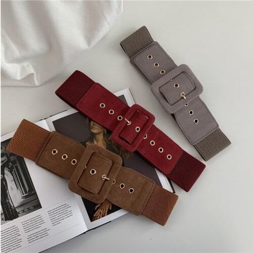 New Luxury Fashion High Quality Brand Elastic Waist Flannelette Women Belt for Girls Dress Coat Decoration Burgundy Black
