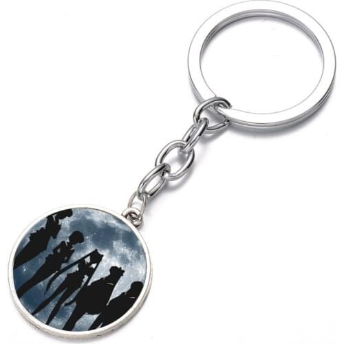 Japan anime cartoon Keychain Glass Dome Key Chain Bag Charm necklace Bronze black Keyring Holder Kids boys girl Gift