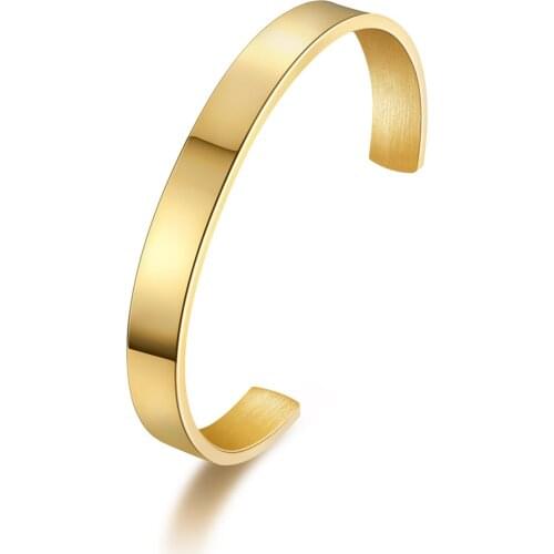 Gold Color Stainless Steel Open Cuff Bangles Bracelet for Men Women Fashion Jewelry Wholesale