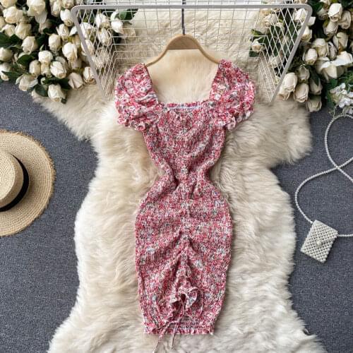 Sexy Package Hips Mini Bodycon Party Dress 2021 Summer Off Shoulder Floral Print Stretchy Ruched Party Dress Hot Korean Vestidos