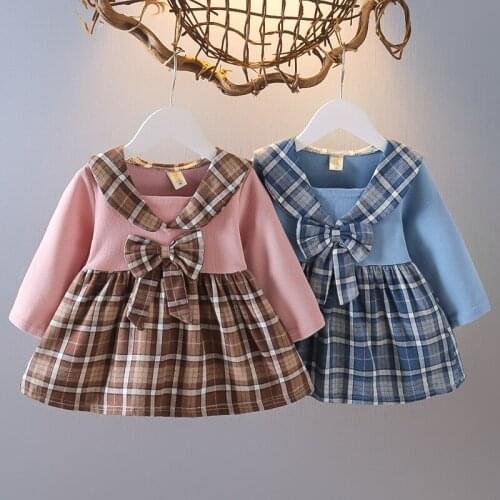 New Kids Plaid Autumn Dress Fashion Girl Uniform Winter Outfit Causal Cute Kid Clothing for 1-5 Years Birthday Party Wear