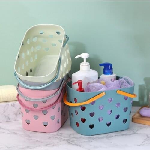 Portable Shower Caddy Tote Heart Shaped Hollow Plastic Storage Basket with Handle Box Organizer Bin for Bathroom Pantry
