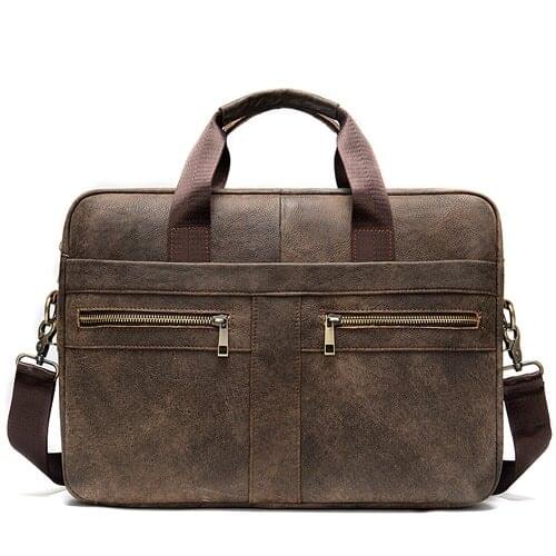 Mens Briefcases Office Business Tote for Document Briefcase Messenger Bag Mens Genuine Leather 14'' Laptop Bag