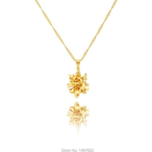 Gold Flower Charm Pendant Necklace Link Chians Gold Filled Plated Jewelry Women Girls,Beautiful Gifts