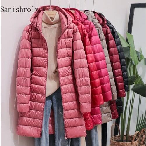Plus Size 5XL Womens Down Jackets 2021 Autumn Winter Long Ultra Light Thin Casual Coat Puffer Jacket Slim Remove Hooded Parka