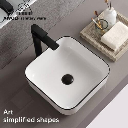 Bathroom Sinks With Pop Up Drain Soft Hose Ceramic Vessel Square Toilet Washing Basin Sink White Color Simplicity Design AM8192