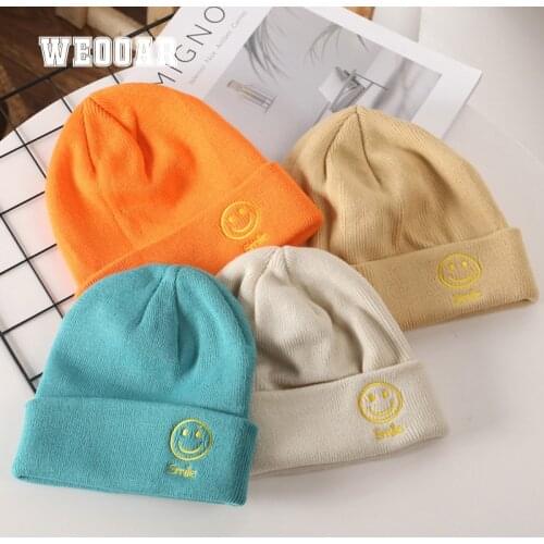 SMILE Women Hat for Men 2021 Winter Autumn Beanie Knitted Cap School warm Casual Couple Hip Hop Ski Hood Skullies Beanies MZ213