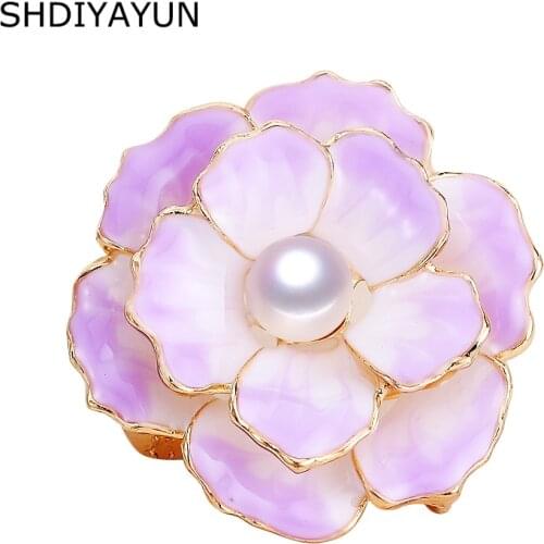 SHDIYAYUN New Pearl Brooch Enamel Flower Brooch Simple Pins for Women Natural Freshwater Pearl Jewelry Dropshipping Mother Gift