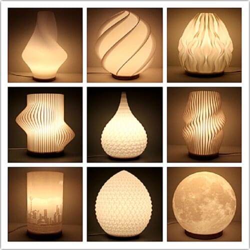 Contemporary 3D Environmental Protection White Table Lamp Art Wood Base Bedroom Bedside Household Desk Lamp