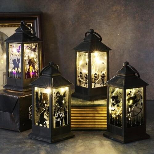 Halloween LED Candles Light Vintage Castle Ghost Bats Pumpkin Hanging LED Lantern Home Festival Party Decor Copper Wire Lamp HOT