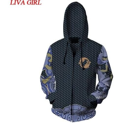 Liva girl 3D Printing Game Anime OW Sweatshirts Miyamoto Musashi Cosplay Costume Autumn Men women zipper Jacket Hooded sweater