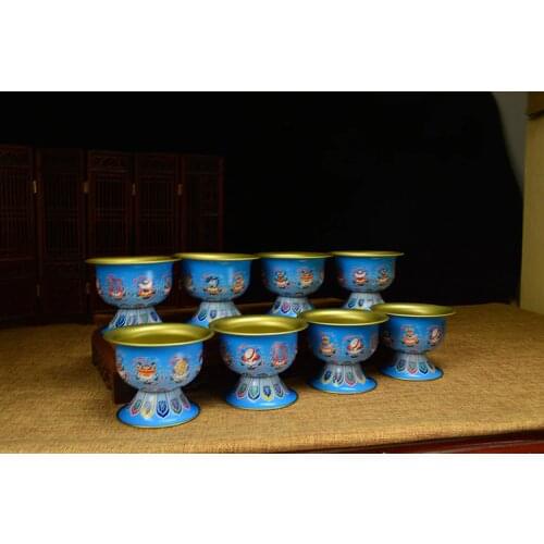 Tibetan Tantric instruments eight cup for auspicious ornaments for water/water bowl/ Buddhist dharma cup / 8 pcs in a box