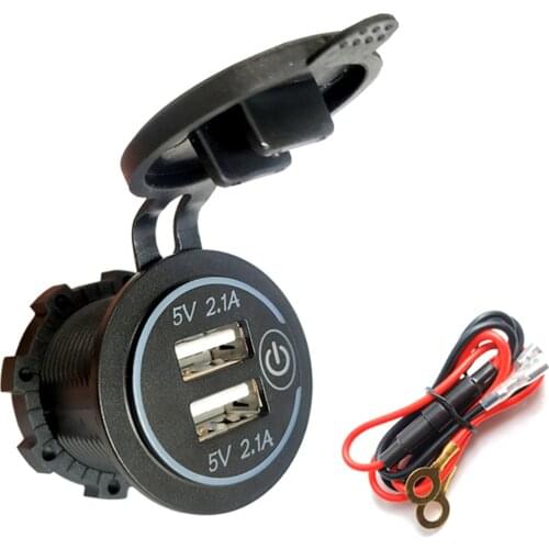 4.2A Dual USB Charger Socket Fast Charging Power Outlet Adapter with Touch Switch Waterproof for Car Motorcycle Truck RV Boat